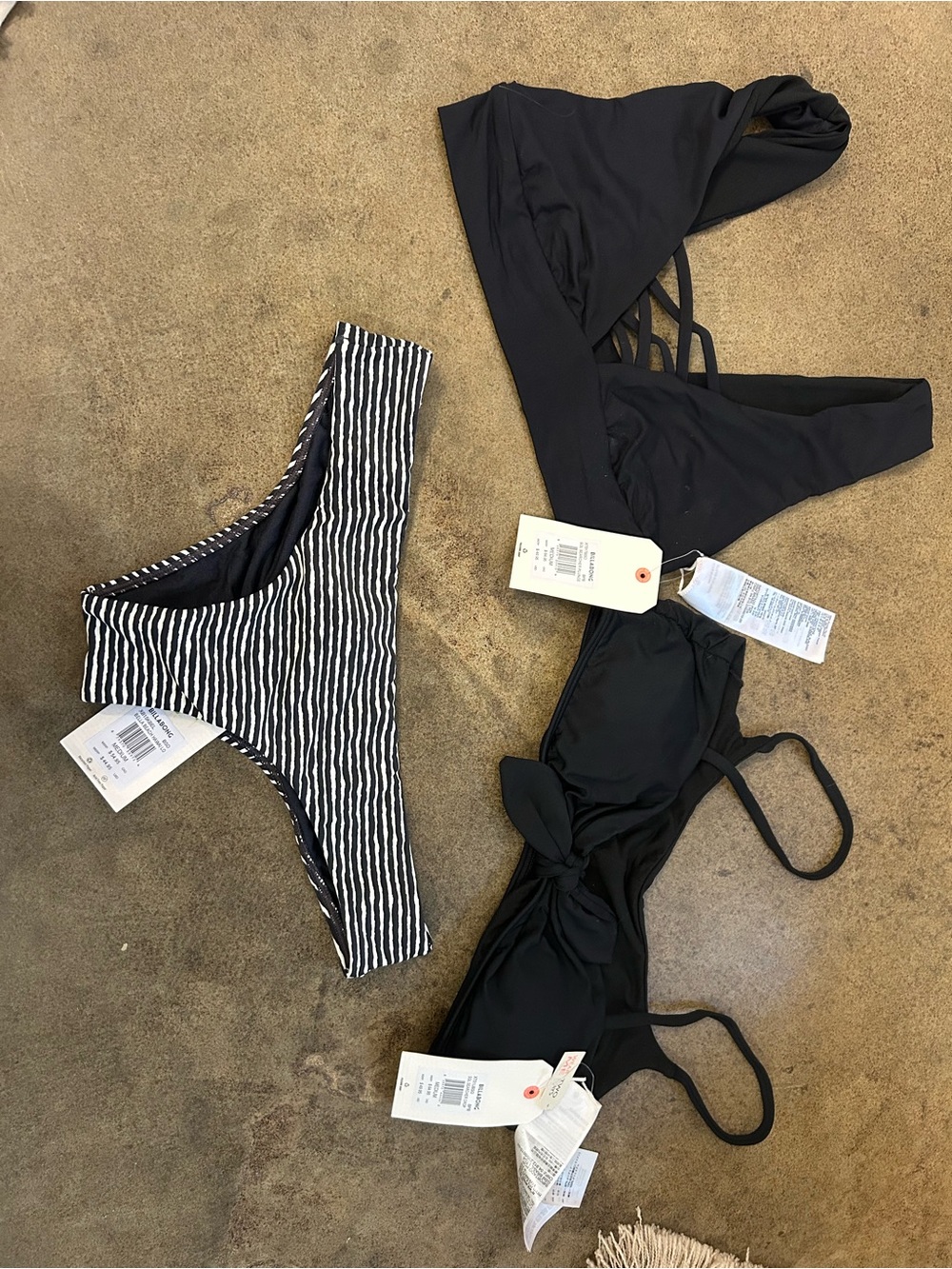 Women’s Black Strappy Bikini Top 2 diff tops& Black Stripe Bikini Bottom Set